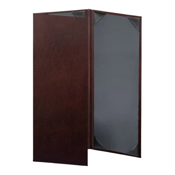 H. Risch, Inc. 4 1/4" x 11" Wine Tuxedo Leather Customizable 3 View Menu Cover with Picture Corners