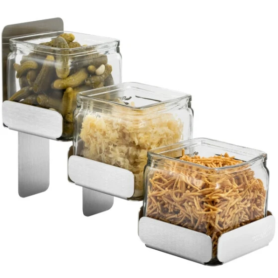 Rosseto SM324 Stainless Steel 3-Level Condiment Station with 3 Glass Jars