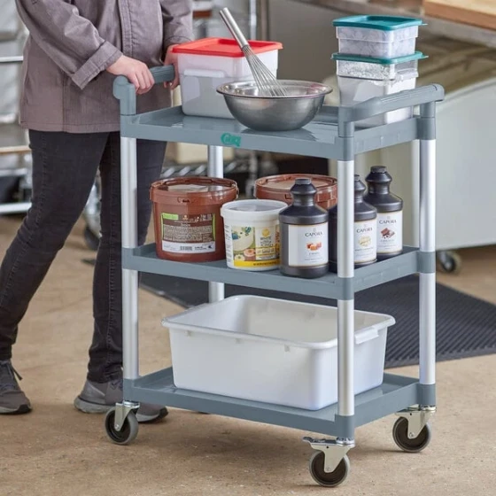 Choice Gray Utility / Bussing Cart with Three Shelves - 32" x 16"