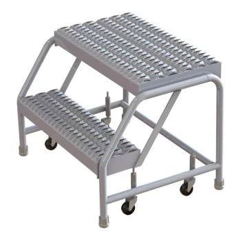 Tri-Arc 2-Step Aluminum Mobile Step Stool with Serrated Tread, 24" Wide Steps, and 14" Deep Top Step WLAR002245 - 350 lb. Capacity