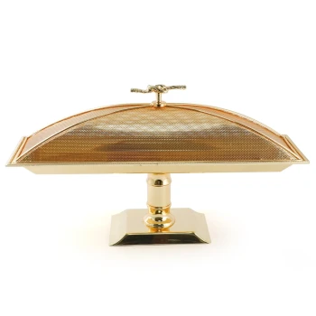 Steel Golden Cake Platter with Cover and Stand - 50 x 15 cm