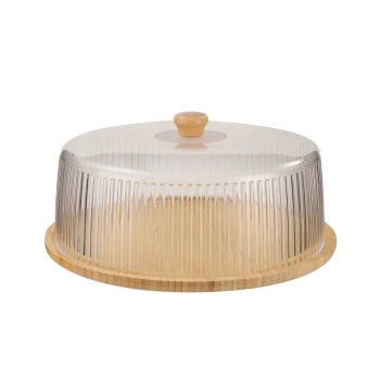 Vague Wooden Serving Cake Platter with Striped Cover 36 x 20 cm
