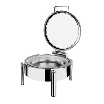 Vague Stainless Steel Stackable Round Chafing Dish with Glass Window 6 Liter