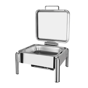 Vague Stainless Steel Stackable Square Chafing Dish with Glass Window 6 Liter