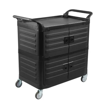 Vague Black Plastic Service Cart with 3 Shelves, Panels & Doors 106.5 x 53.2 x 100.3 cm