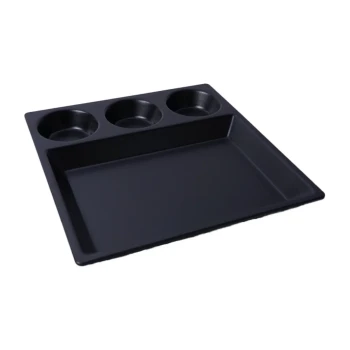 Vague Melamine Square Divided Platter with 3 Sauce Compt. 29.5 x 3 cm Black Matt Finish
