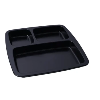 Vague Melamine Square 3 Compt. Divided Platter 25 cm Black Matt Finish