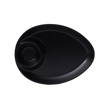Vague Melamine Triangle Platter with Sauce Hole Black Matt Finish