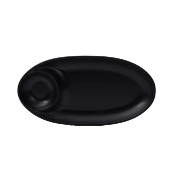 Vague Melamine Oval Platter with Sauce Hole Black Matt Finish