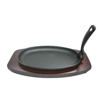 Vague Oval Sizzling Plate with Wooden Board 24 x 14.5 cm