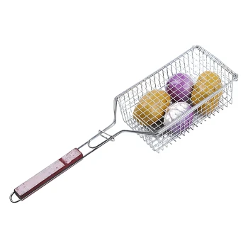Vague Barbecue Grill Basket with Wooden Handle 13 x 25 x 52 cm