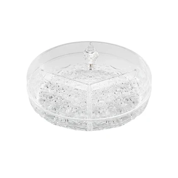 Vague Round Acrylic Candy Box 10" with 3 Partition Set