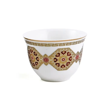 Porceletta Ivory Geometric Floral Porcelain Cawa Cup Set of 6