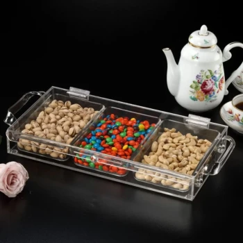 Vague Acrylic Laser Serving Tray with 3 Compartment 39 cm