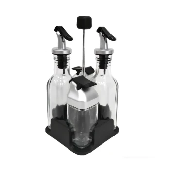 5-Piece Glass Condiment Dispenser Set with Metal Pour Spouts and Shaker Lids