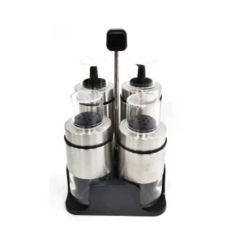 5-Piece Glass Condiment Dispenser Set with Metal Pour Spouts and Shaker Lids