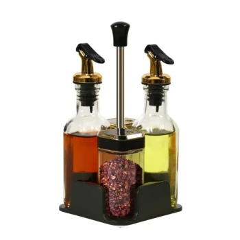 5-Piece Glass Condiment Dispenser Set with Metal Pour Spouts and Shaker Lids