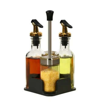 5-Piece Glass Condiment Dispenser Set with Metal Pour Spouts and Shaker Lids