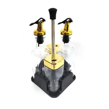 5-Piece Glass Condiment Dispenser Set with Metal Pour Spouts and Shaker Lids