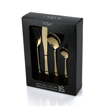 Vague Stainless Steel 16 Pieces Golden Cutlery Set Plain Design