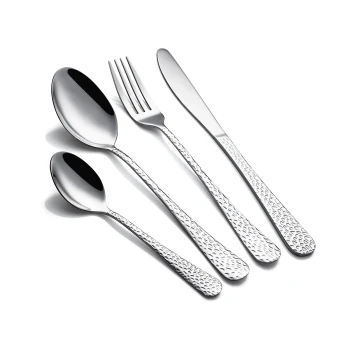 Vague Stainless Steel 16 Pieces Silver Cutlery Set Hammered Design