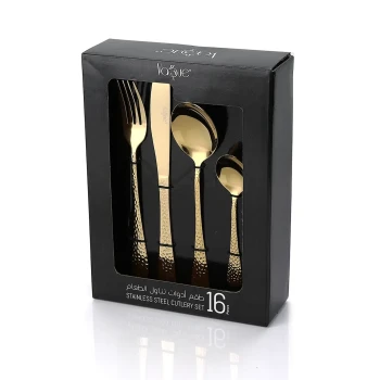 Vague Stainless Steel 16 Pieces Golden Cutlery Set Hammered Design
