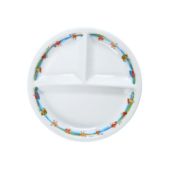 Porceletta Ivory Porcelain Kids 3 Compartments Divider Plate 9" Tropical Design