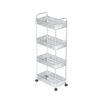 Vague Stainless Steel Transparent Diamond 4 Tier Trolley Cart 40 cm x 21.5 cm x 93 cm