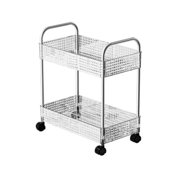 Vague Stainless Steel Transparent Diamond 2 Tier Trolley Cart 40 cm x 21.5 cm x 42 cm