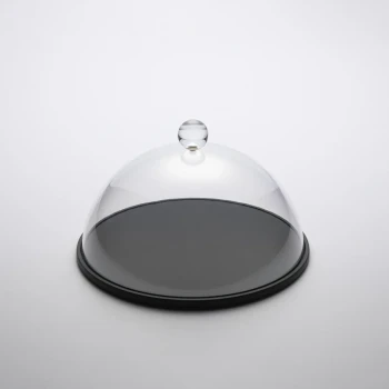Vague Round Wooden Serving Platter with Acrylic Cover Set 26 cm