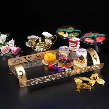 Vague Golden Printed Acrylic Serving Tray 59 cm