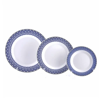 Vague Melamine Round Plate Blue Line