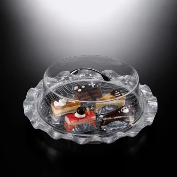 Vague Acrylic Round Cake Box with Wavy Edges Bark Design