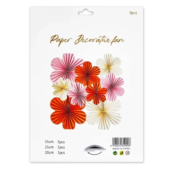 9pcs Set of Multicolor Flower Hanging Paper Fans - Party Decoration
