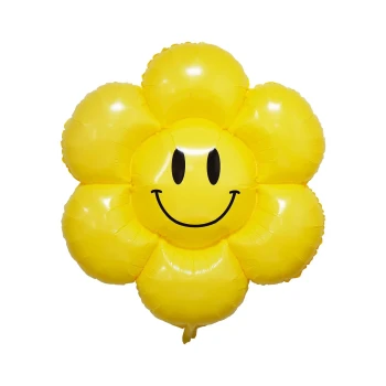 1pc 110x94cm Yellow Smiley Flower Foil Balloon, Theme Balloon Decorations