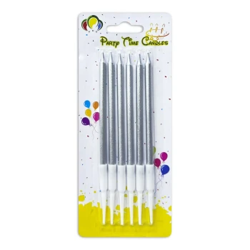 6pcs 6cm Metallic Silver Birthday Candles, Multicolor