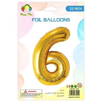32″ Number 6 Foil Balloon, Gold