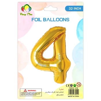32″ Number 4 Foil Balloon, Gold