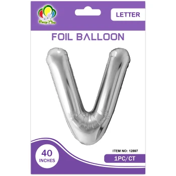 40″ Letter V Foil Balloon, Silver