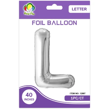 40″ Letter L Foil Balloon, Silver