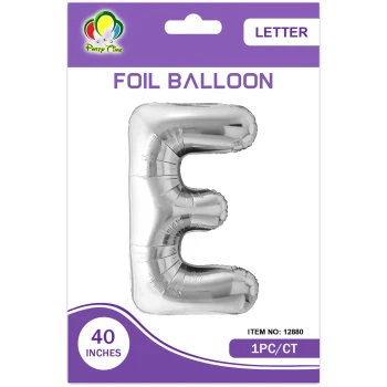 40″ Letter E Foil Balloon, Silver