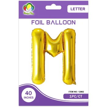 40″ Letter M Foil Balloon, Gold