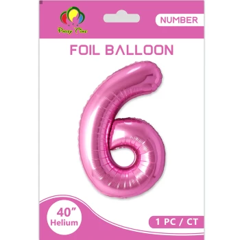 40″ Number 6 Foil Balloon, Pink
