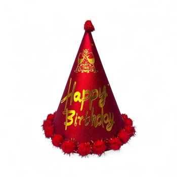 1pc 24cm Happy Birthday Party Hats & Party Favors, Red