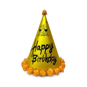 1pc 24cm Happy Birthday Party Hats & Party Favors, Gold