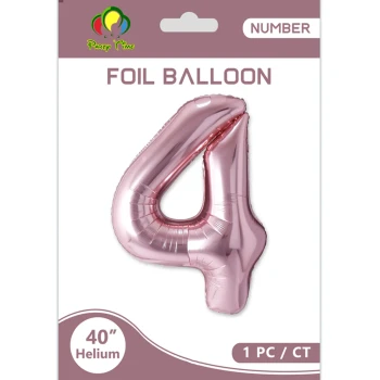 40″ Number 4 Foil Balloon, Rose Pink