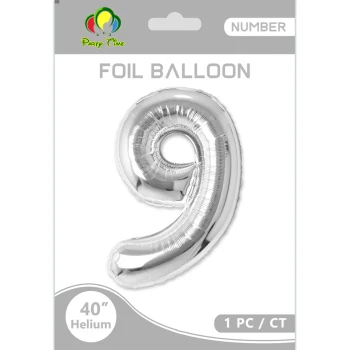 40″ Number 9 Foil Balloon, Silver