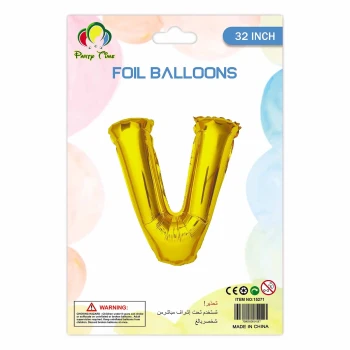 32″ Letter V Foil Balloon, Gold