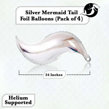 4pcs 24″ Silver Mermaid Tail Foil Balloons, Mermaid Theme Decorations