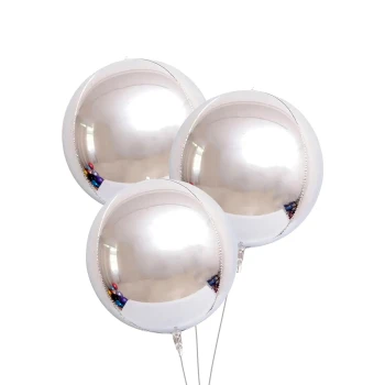 3pcs 10″ 4D Sphere Orbz Foil Balloon - Silver